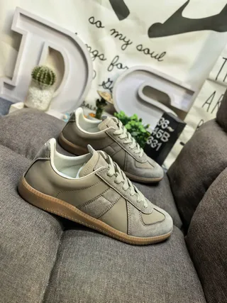 Maison Margiela Beige Brown Panelled Upper Suede And Leather Mix Lifestyle Sneakers