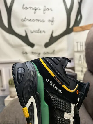 Adidas Army Green Black Layered Midsole Padded Collar Chunky Sneakers