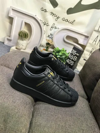 Adidas Superstar Black Gold Shell-Toe Perforated Three Stripes Lifestyle Sneakers
