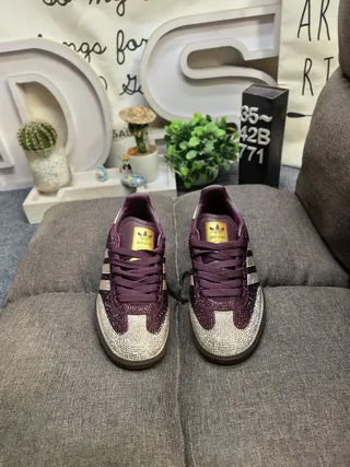 Adidas Purple Gold Glitter-Embellished Stripes Cupsole Construction Sneakers