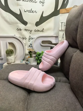 Pink Molded Foam Ribbed Strap Backless Slippers