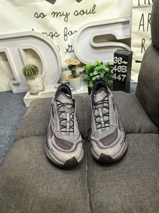 Salomon Gray Beige Mesh And Synthetic Overlay Upper Asymmetric Lacing System Running Shoes