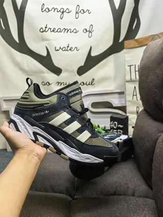 Adidas Army Green Black Layered Midsole Padded Collar Chunky Sneakers