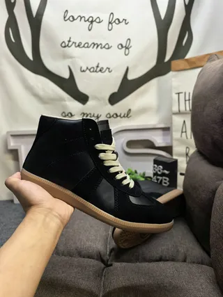 Brown Beige High-Top Leather Upper Ankle Boots