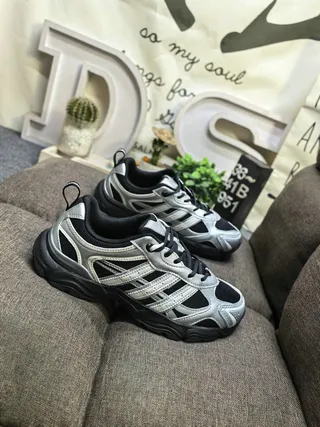 Adidas Silver Black Sole Metallic Upper Chunky Sneakers