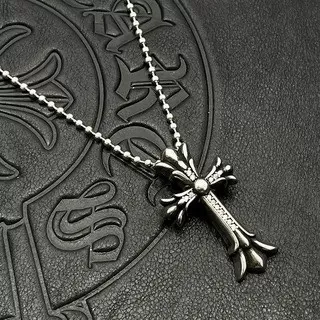 Chrome Hearts Silver Black Ornate Gothic Cross Fleur-De-Lis Terminals Necklace