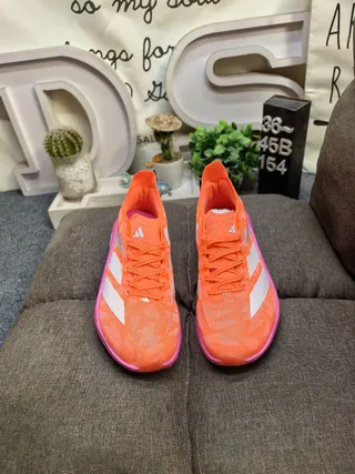 Adidas Orange Pink Lightweight Mesh Upper Three-Stripe Branding Running Shoes