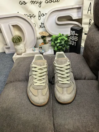 Maison Margiela Beige Brown Panelled Upper Suede And Leather Mix Lifestyle Sneakers