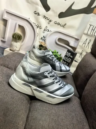 Adidas Gradient Silver-Gray Triple Stripe Sculpted Midsole Chunky Sneakers
