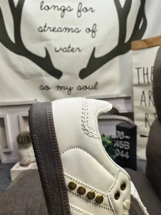 Adidas White Gold Leather Upper Stud Accents Lifestyle Sneakers
