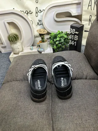 Adidas Samba Black White Leather Upper Buckle-Strapped Mary Jane Shoes