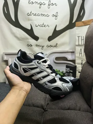 Adidas Gray Black Retro Runner Silhouette Mesh And Synthetic Overlays Chunky Sneakers