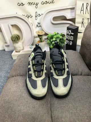 Adidas Black Army Green Sole Layered Suede And Mesh Upper Chunky Sneakers