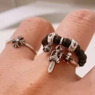 Chrome Hearts Cross Bead Bracelet Brown Silver Beaded Tiger's Eye Stone Bracelet