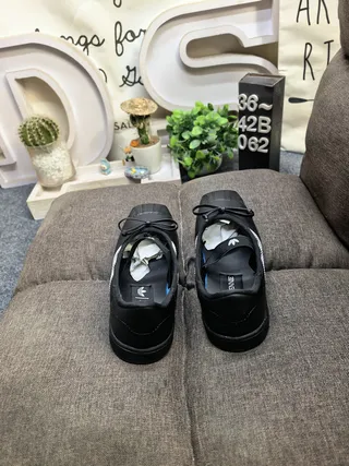 Adidas Black White Leather-Like Upper Three Stripes Mary Jane Shoes