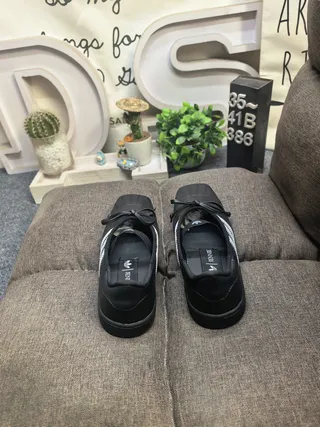 Adidas Mary Jane Black White Leather-Like Upper Three Stripes Mary Jane Shoes
