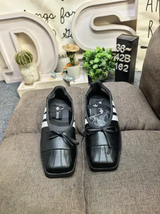 Adidas Black White Leather-Like Upper Three Stripes Mary Jane Shoes