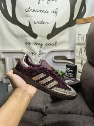 Adidas Purple Gold Glitter-Embellished Stripes Cupsole Construction Sneakers