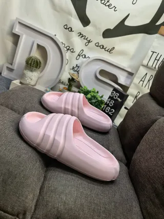 Pink Molded Foam Ribbed Strap Backless Slippers