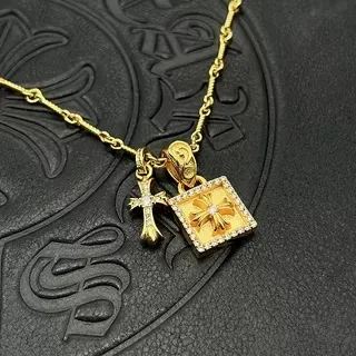 Chrome Hearts Cross and Pavé Square Dual Pendant Necklace