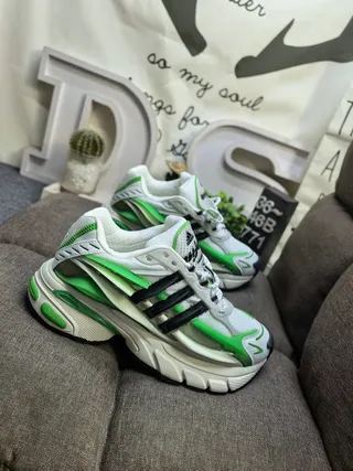 Adidas White Green Sole Mesh And Synthetic Overlays Chunky Sneakers