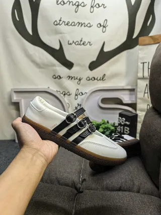 White Leather Buckle-Strap Mary Jane Shoes