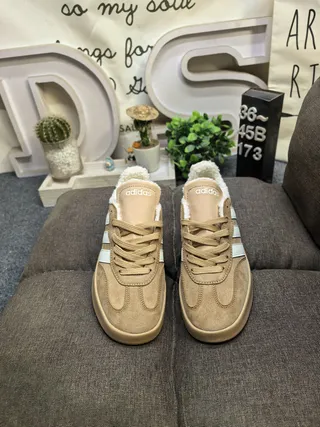 Adidas Beige Suede Shearling-Lined Lifestyle Sneakers