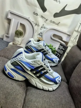 Adidas White Blue Sole Mesh And Synthetic Overlay Upper Chunky Sneakers