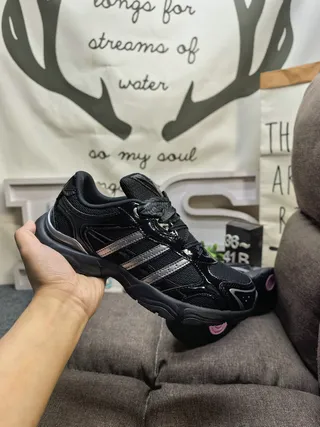 Adidas Gray Black Retro Runner Silhouette Mesh And Synthetic Overlays Chunky Sneakers