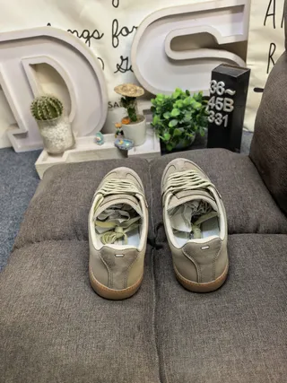 Maison Margiela Beige Brown Panelled Upper Suede And Leather Mix Lifestyle Sneakers