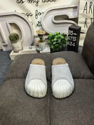 Adidas Slide Light Gray Perforated Suede Slipper