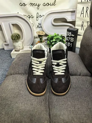 Brown Beige High-Top Leather Upper Ankle Boots