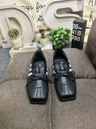 Adidas Mary Jane Black White Leather-Like Upper Three Stripes Mary Jane Shoes