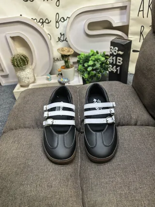 Adidas Samba Black White Leather Upper Buckle-Strapped Mary Jane Shoes