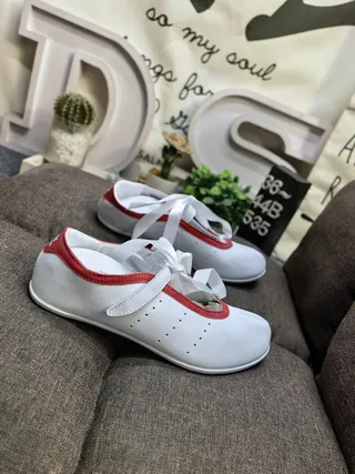 White Red Leather-Like Upper Contrast Piping Mary Jane Shoes