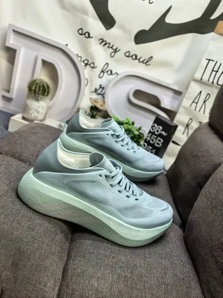 Adidas Beige Green Platform Sole Mesh Upper Chunky Sneakers