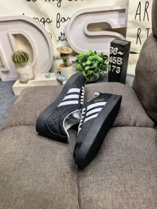 Adidas Black White Quilted Upper Three-Stripe Side Panel Lifestyle Sneakers
