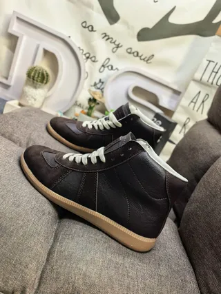 Brown Beige High-Top Leather Upper Ankle Boots