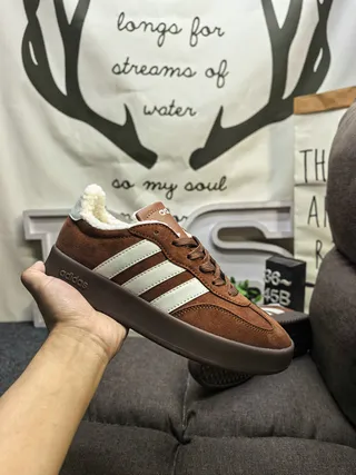 Adidas Beige Suede Shearling-Lined Lifestyle Sneakers