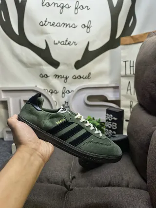 Adidas Army Green Black Suede Upper Three Stripes Lifestyle Sneakers