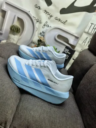Adidas Adizero Evo SL 2 White and Light Blue Running Shoes