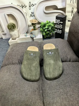Army Green Beige Suede Upper Cork Sole Slippers