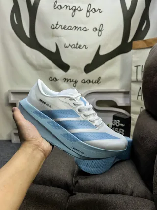 Adidas Adizero Evo SL 2 White and Light Blue Running Shoes