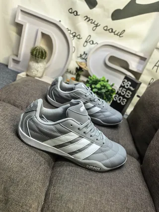 Adidas Gray White Quilted Upper Three-Stripe Side Panel Sneakers