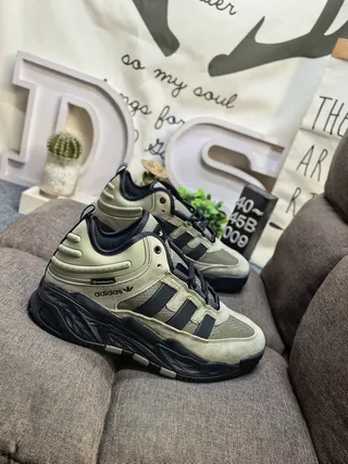 Adidas Army Green Black Layered Midsole Padded Collar Chunky Sneakers