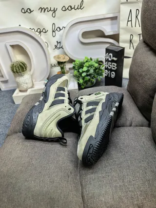 Adidas Black Army Green Sole Layered Suede And Mesh Upper Chunky Sneakers