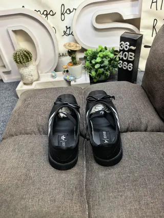 Adidas Black White Leather-Like Upper Three Stripes Mary Jane Shoes