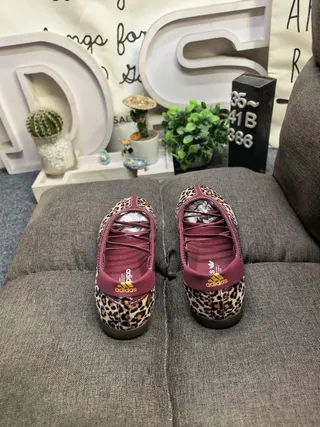 Adidas Multicolor Pink Leopard-Print Canvas Upper Maroon Three-Stripe Side Panel Ballet Flat