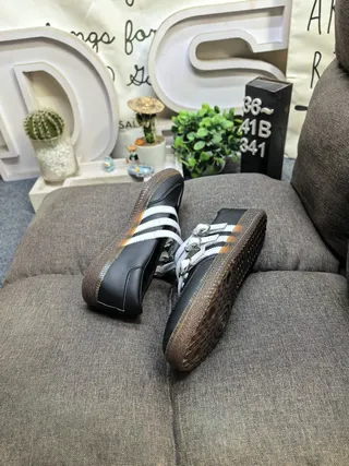 Adidas Samba Black White Leather Upper Buckle-Strapped Mary Jane Shoes