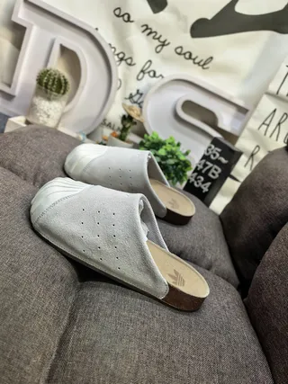 Adidas Slide Light Gray Perforated Suede Slipper